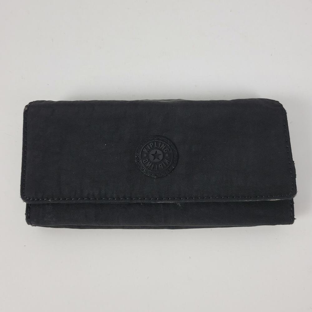 Kipling Teddi Womens Wallet Black Metallic Snap Checkbook Organizer Clutch Nylon